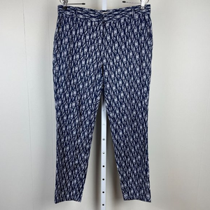 Next Chino Linen Blend Pants Womens 10 Navy Blue Geometric Coastal‎ Chic